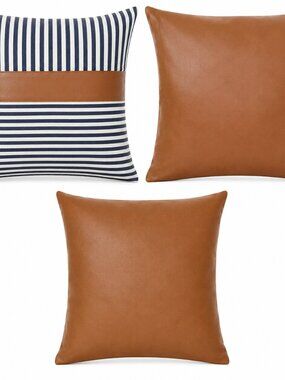 Homfiner Brown Faux Leather Pillow Cover – Modern Decorative Throw Pillow